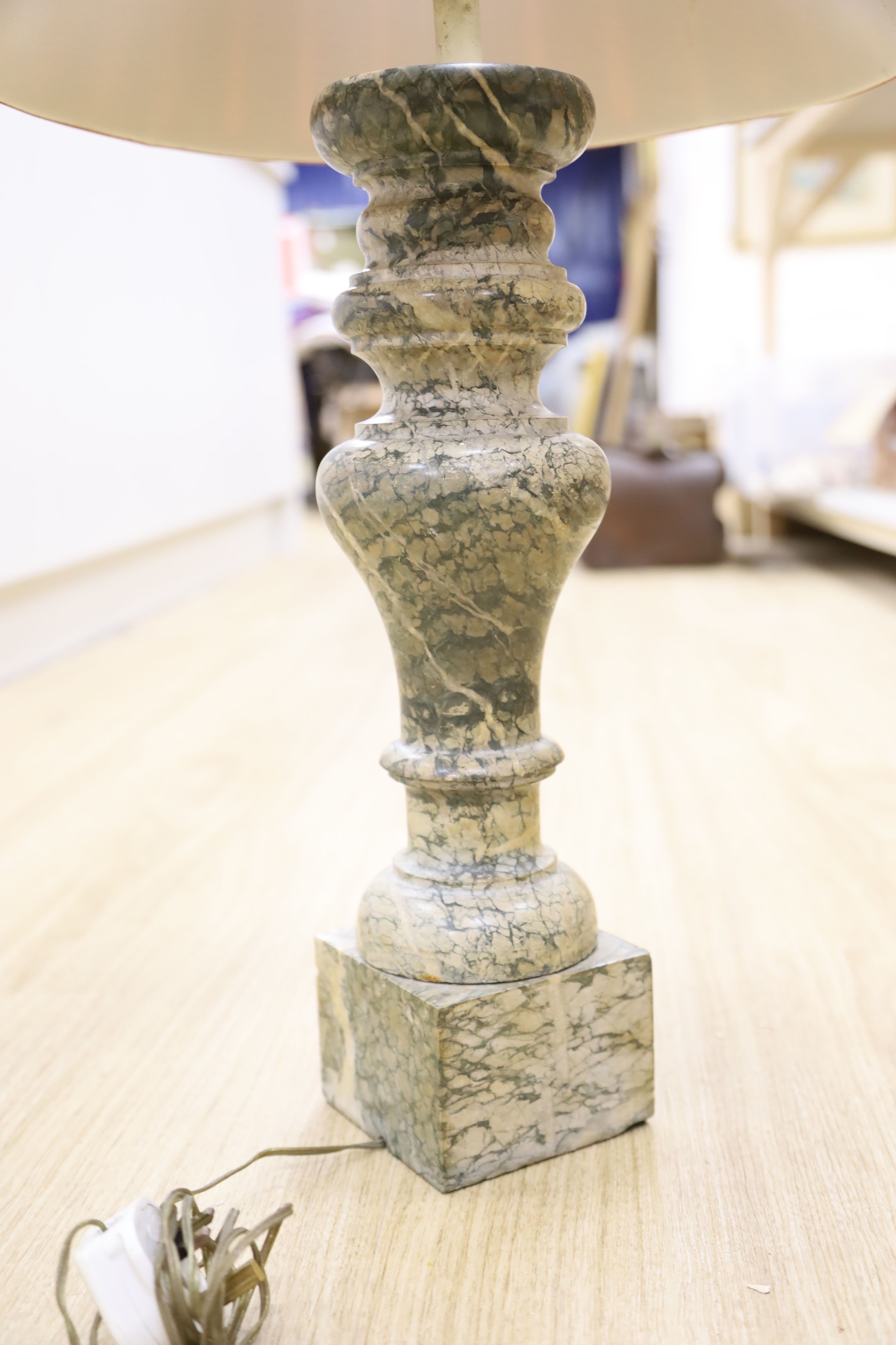 A grey veined marble table lamp, height 45cm
